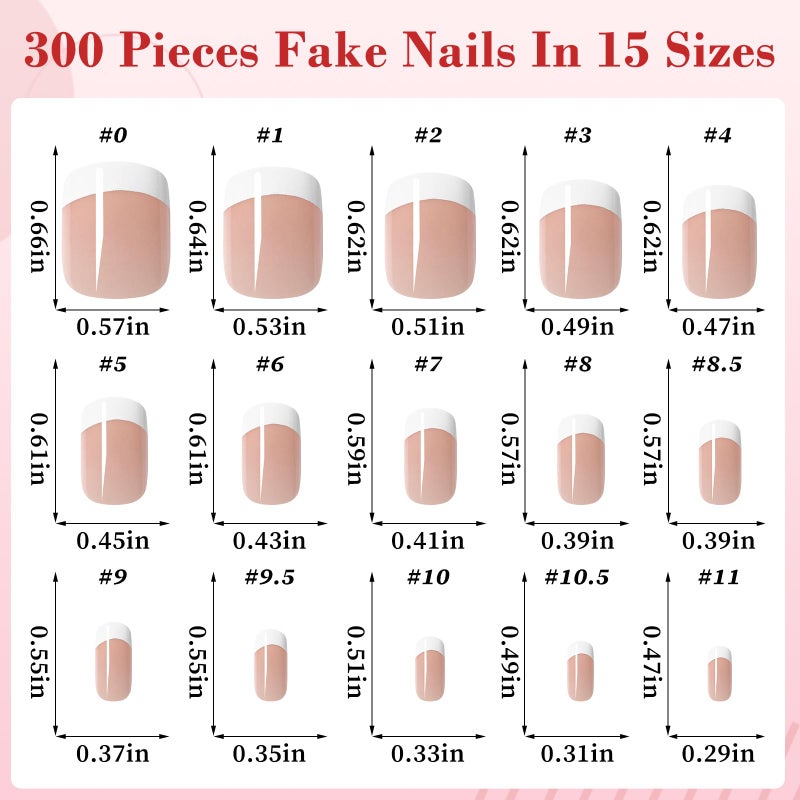 LuckForever 240pc White French Tips Press on Nails Square Fake Nails Kit, Extra Short Nails Press ons French Tip Acrylic Nails Coffee Glue ons Nails Short Stick on Nails Women Artificial False Fingernail Tabs - Image 3